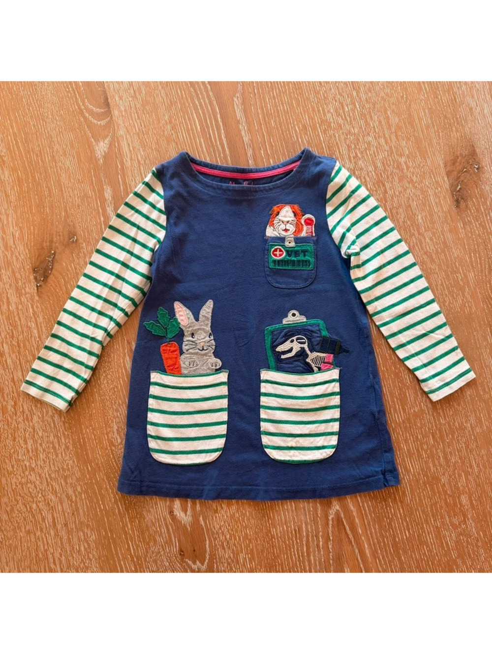 Mini Boden Vet Bunny Pocket Dress Girls 4-5Y Animal Applique Play Dress